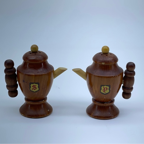 Vintage Other - Vintage Salt and Pepper Shakers Wooden Teapot Grannycore Kitchen Souvenir Brown